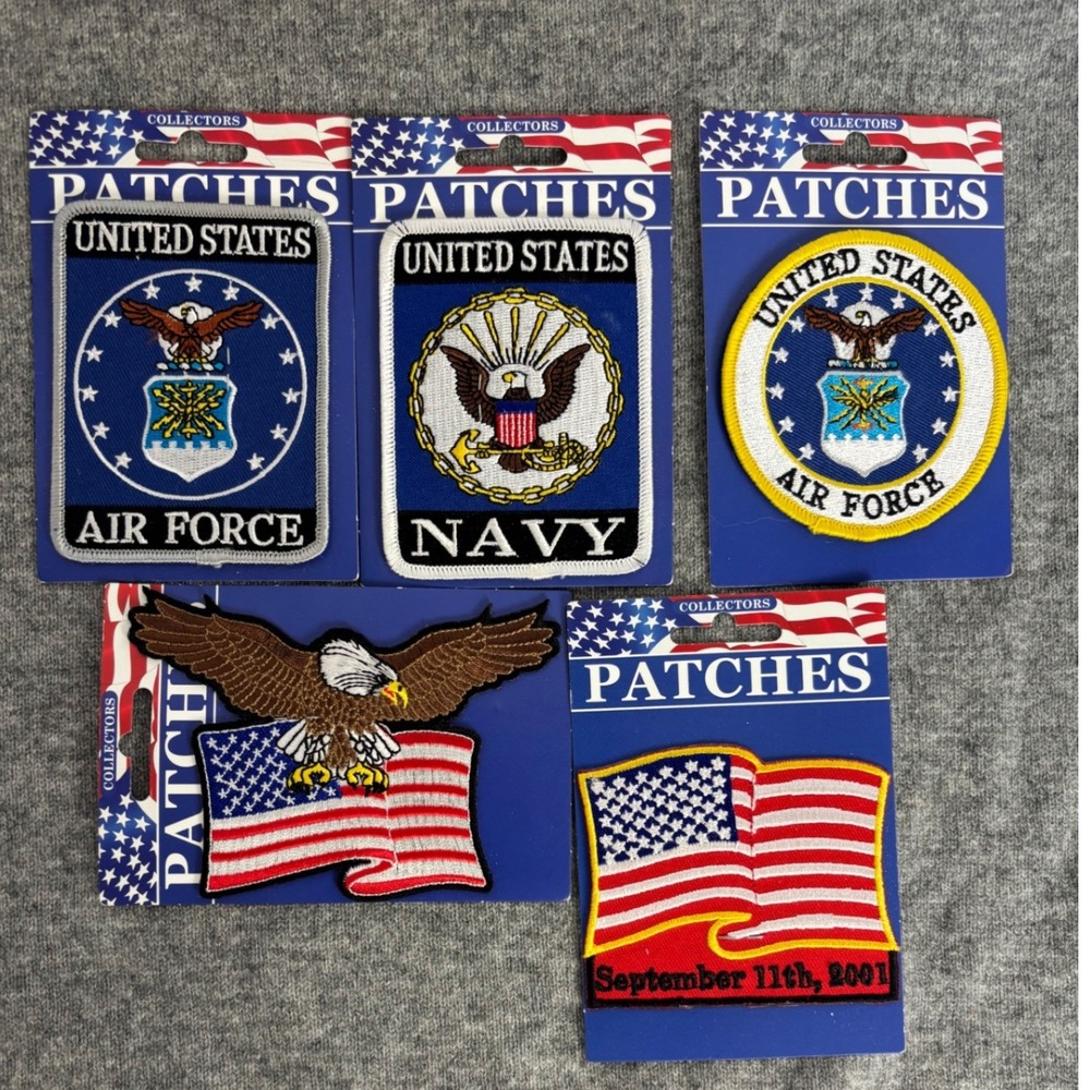 Lot of 5 US Military Patches Air Force Navy American Flag 9/11 Commemorative NEW - Picture 2 of 3
